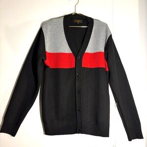 Brogue vintage Black and Gray Cardigan with Red Stripe, size L, good condition.